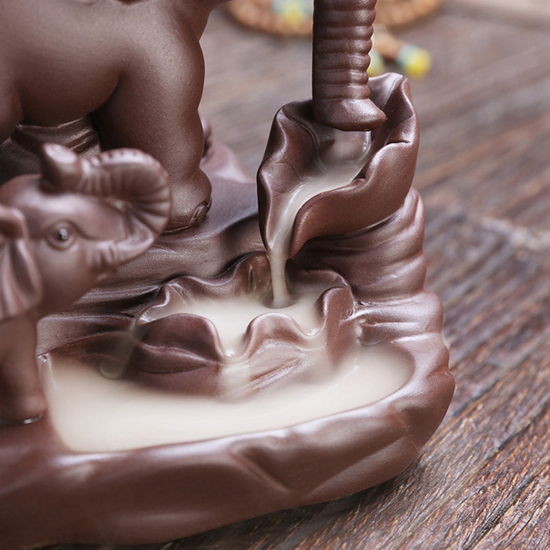 Tibetan Elephant Purple Clay Backflow Smoke Fountain Protection Incense Burner Decoration - image 5