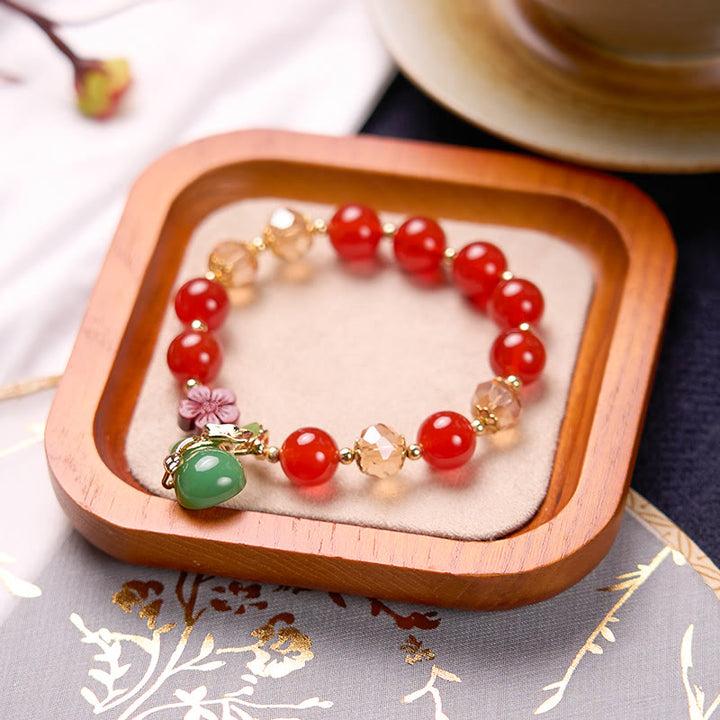 Buddha Stones Natural Red Agate Green Agate Gourd Cinnabar Flower Beads Confidence Bracelet