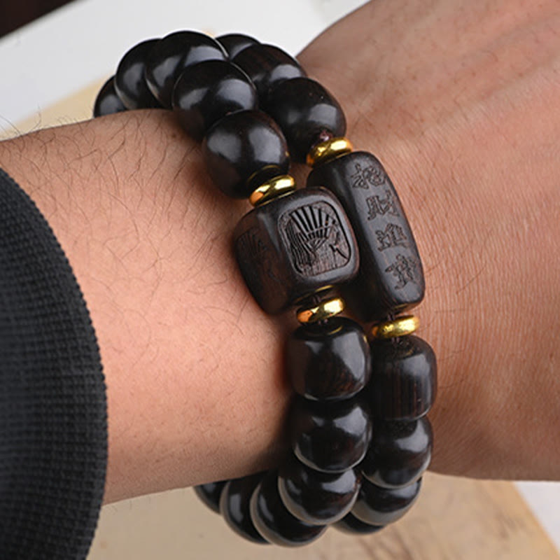 Buddha Stones Tibetan Ebony Wood Barrel Beads Lucky And Treasure Balance Bracelet