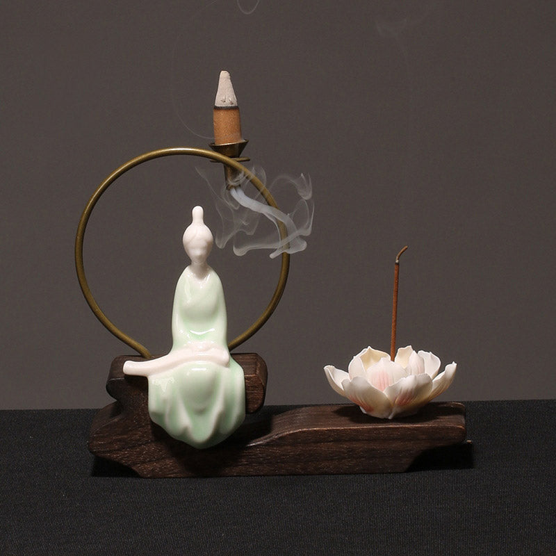 Buddha Stones Ceramic Lotus Healing Meditation Incense Burner Decoration - Cyan Zither - image 11