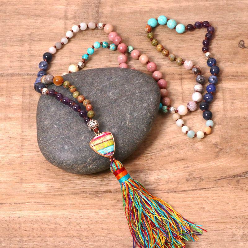 Buddha Stones Tibetan Turquoise Lazurite Lapis Lazuli Zebra Jasper Balance Necklace - image 3