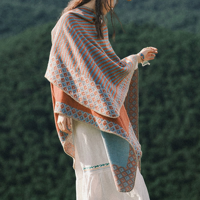 Tibetan Shawl Striped Diamond Pattern Winter Warm Soft Scarf - image 12