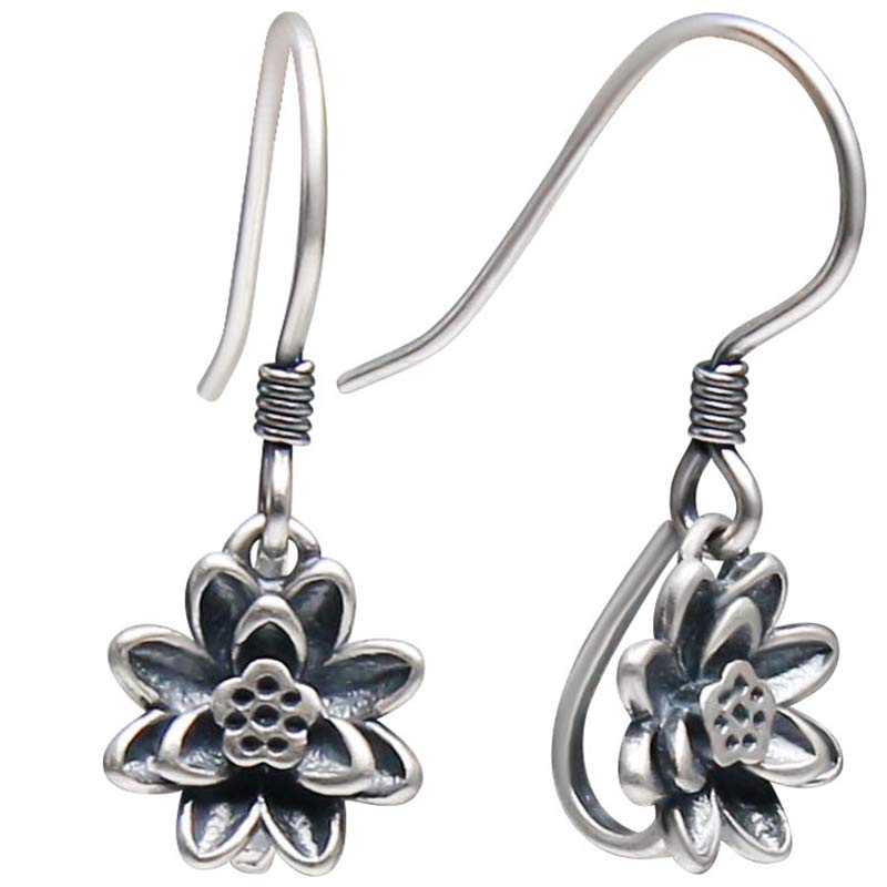 Buddha Stones 925 Sterling Silver Lotus Flower Enlightenment Earrings - image 5
