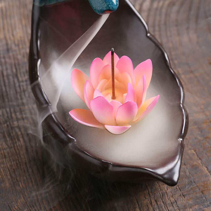 Buddha Stones Little Deer Ceramic Lotus Meditation Incense Burner Decoration - image 7