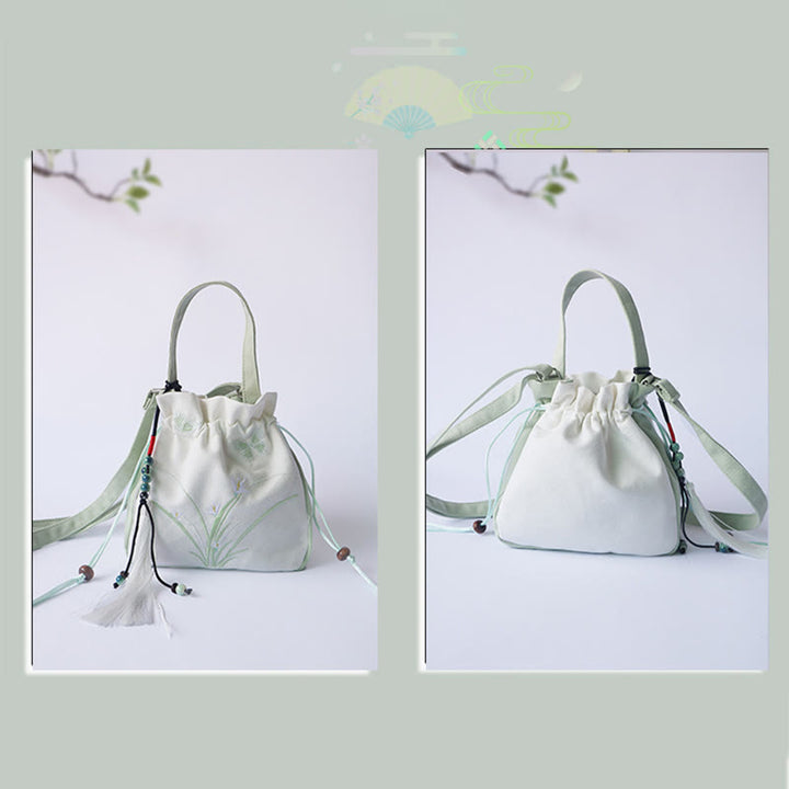 Buddha Stones Handmade Embroidered Flowers Canvas Tote Shoulder Bag Handbag - image 9