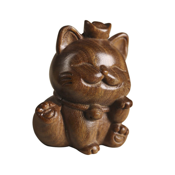 Buddha Stones Mini Green Sandalwood Ingot Lucky Cat Carved Peace Desk Decorations - image 20