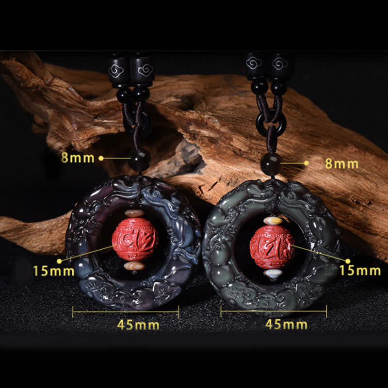 FengShui Natural Rainbow Obsidian PiXiu Cinnabar Healing Necklace Pendant - image 11