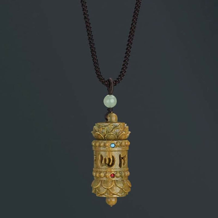 Buddha Stones Tibet Green Sandalwood Rosewood Om Mani Padme Hum Lotus Positive Soothing Necklace Pendant - image 8