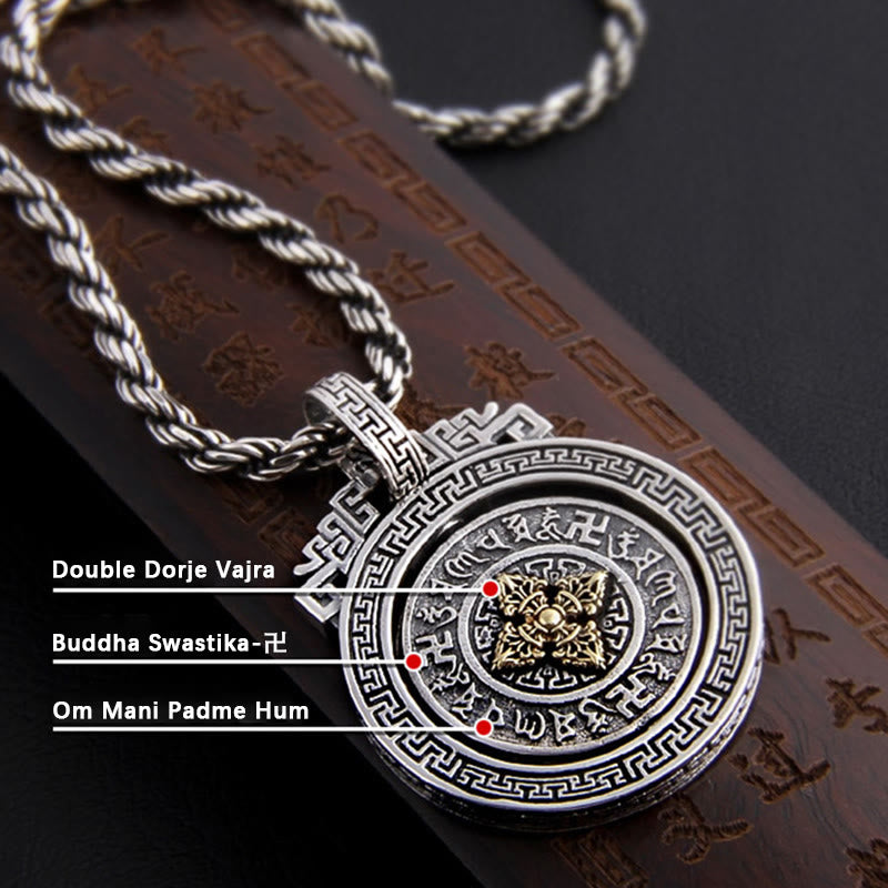 Buddha Stones Tibetan Om Mani Padme Hum Double Dorje Vajra Rotatable Purity Peace Necklace Pendant - image 11