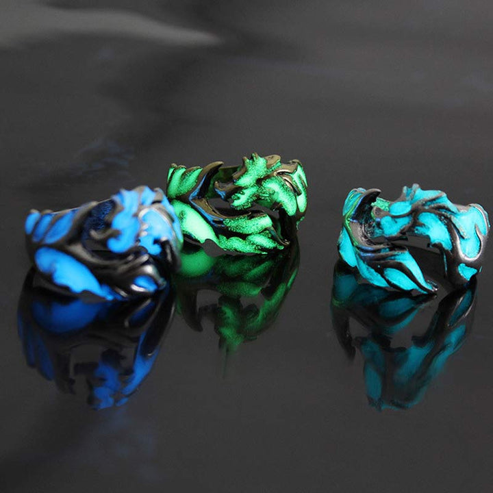 Buddha Stones Vintage Luminous Dragon Protection Strength Glow In The Dark Finger Ring