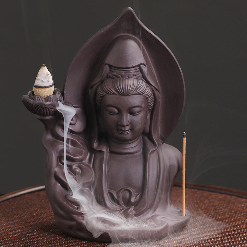 Buddha Stones Tibetan Avalokitesvara Buddha Lotus Healing Backflow Smoke Fountain Incense Burner - image 5