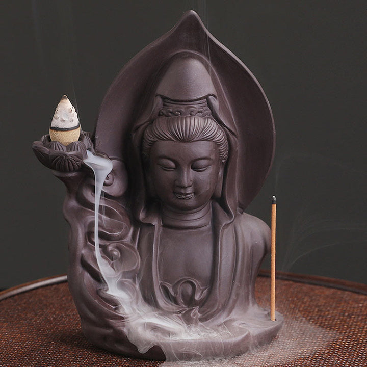 Buddha Stones Tibetan Avalokitesvara Buddha Lotus Healing Backflow Smoke Fountain Incense Burner - image 5