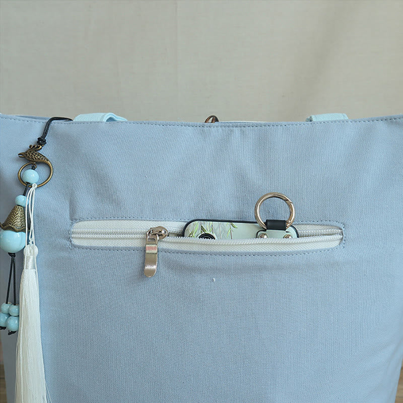 Pear Flower Plum Peach Blossom Bamboo Embroidery Canvas Large Capacity Shoulder Bag Tote Bag - image 10