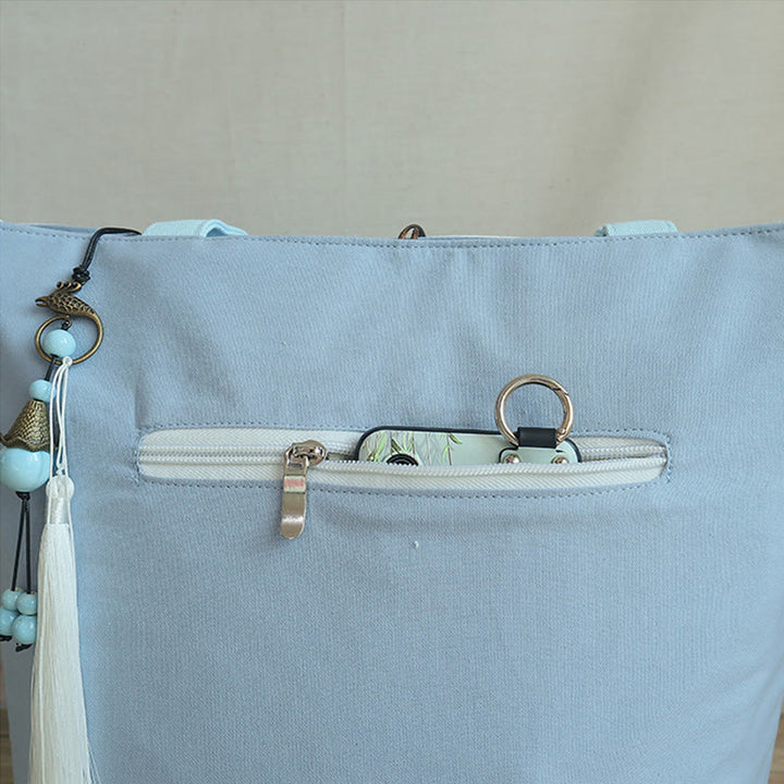 Pear Flower Plum Peach Blossom Bamboo Embroidery Canvas Large Capacity Shoulder Bag Tote Bag - image 10