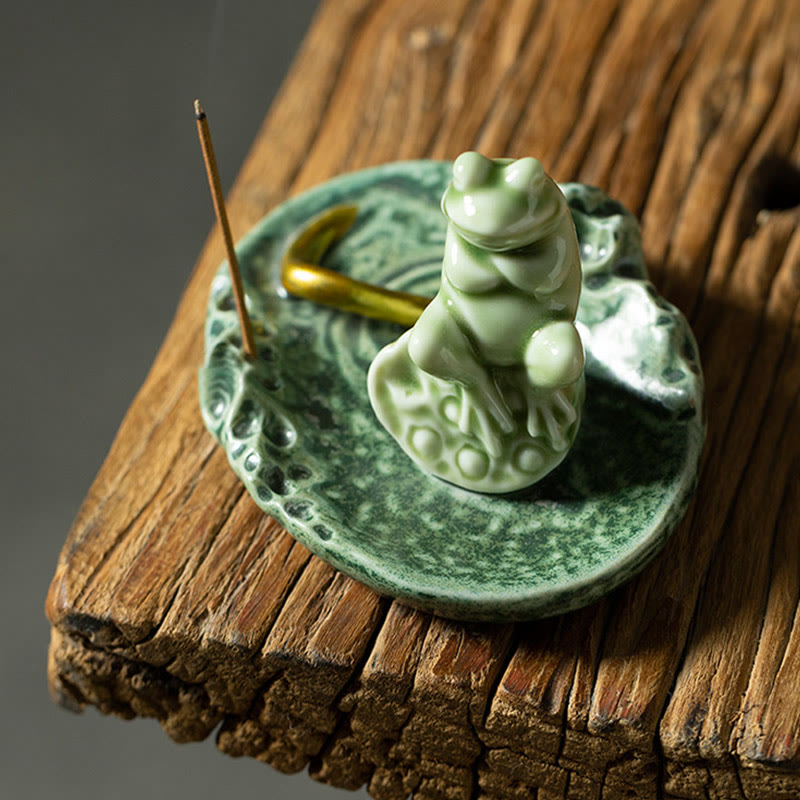 Buddha Stones Leaf Meditation Frog Pattern Healing Ceramic Incense Burner Decoration - image 16