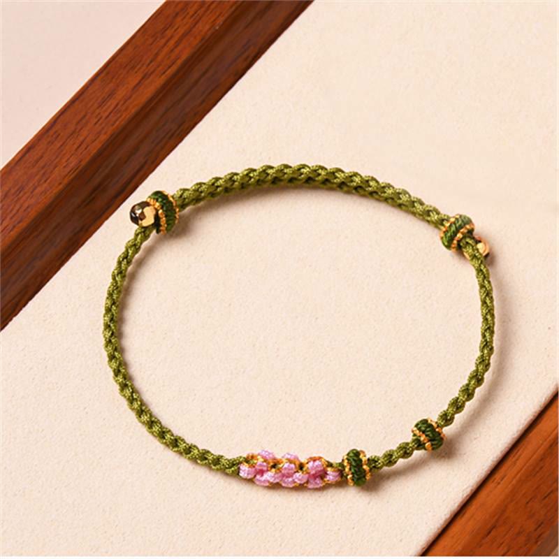 Buddha Stones Handmade Peach Blossom Protection Braided Rope Bracelet