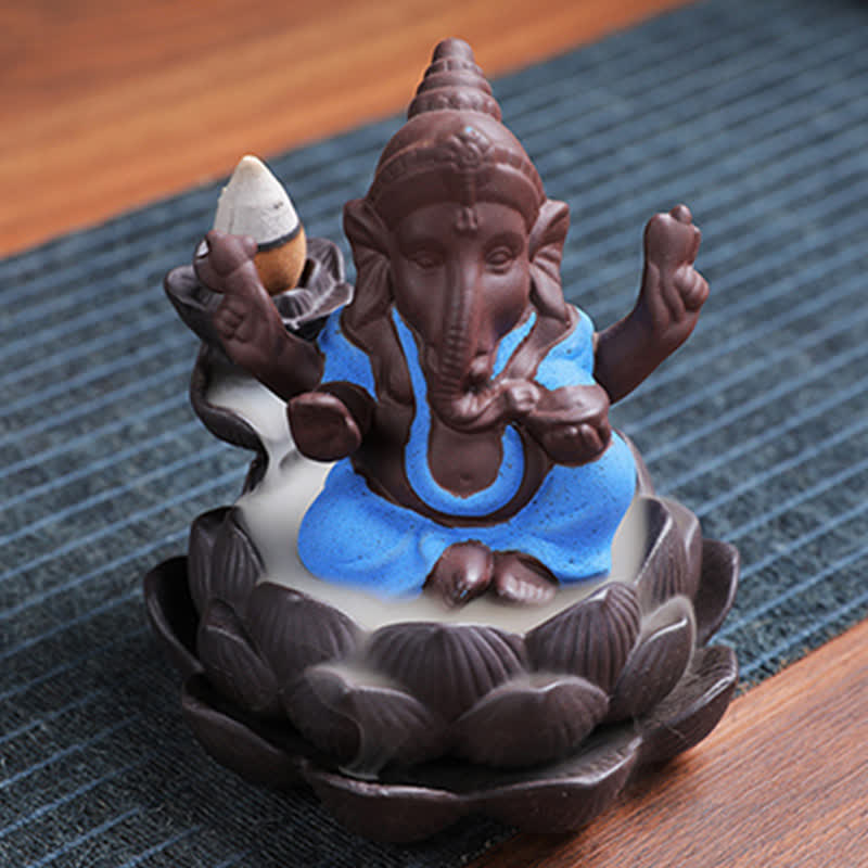 Ganesh Elephant Purple Clay Backflow Smoke Fountain Protection Incense Burner - image 6