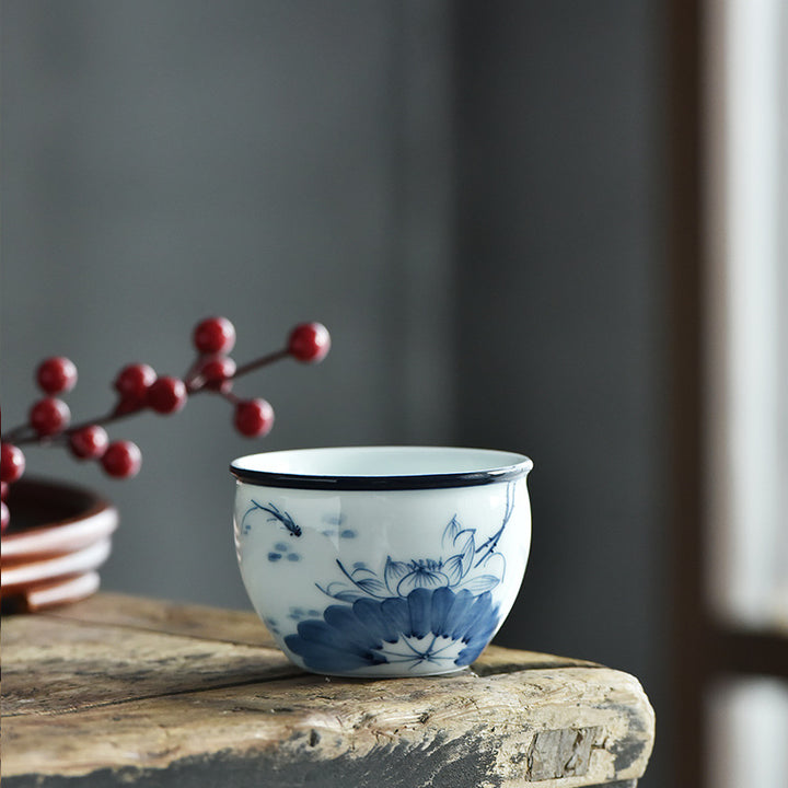 Buddha Stones Koi Fish Lotus Flower Leaf Mountains Tree Ceramic Teacup Kung Fu Tea Cup 130ml