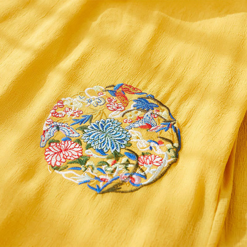 Buddha Stones Embroidery Long Sleeve Midi Dress Meditation Spiritual Zen Practice