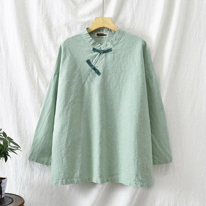 Buddha Stones Ramie Linen Loose Blouse Women Long Sleeve Shirt Chinese Hanfu Top