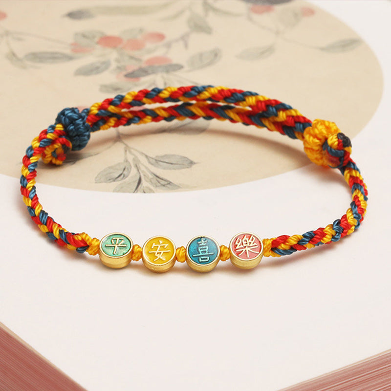 Buddha Stones Handmade Dunhuang Color Thread Peace And Joy Protection Braid String Bracelet