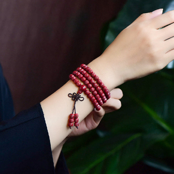 Buddha Stones 108 Mala Beads Cinnabar Om Mani Padme Hum Pattern Engraved Blessing Bracelet - image 5