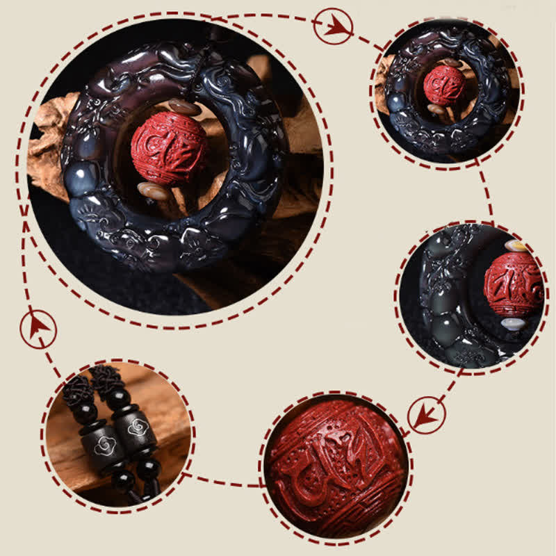 FengShui Natural Rainbow Obsidian PiXiu Cinnabar Healing Necklace Pendant - image 10