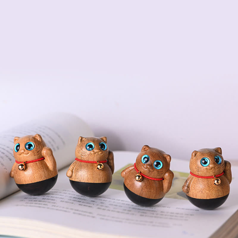 Buddha Stones Mini Lucky Cat Kitten Phoebe Zhennan Wood Blessing Decoration - image 8
