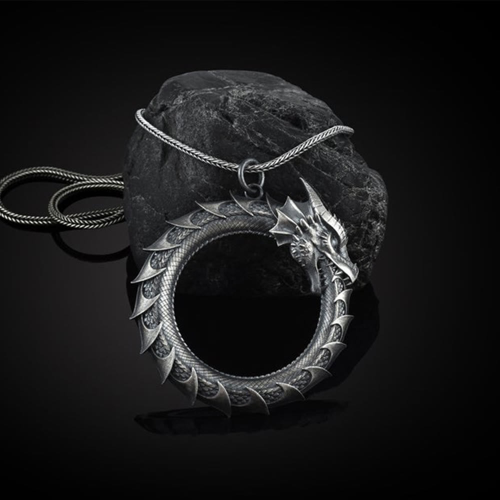 Buddha Stones Pure Tin Dragon Snake Protection Necklace Pendant - Dragon Pendant&Keel Chain - image 1