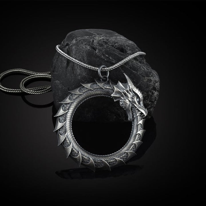 Buddha Stones Pure Tin Dragon Snake Protection Necklace Pendant - Dragon Pendant&Keel Chain - image 1