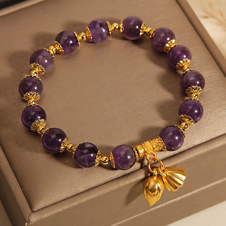 Buddha Stones Natural Amethyst Lotus Healing Spiritual Bracelet