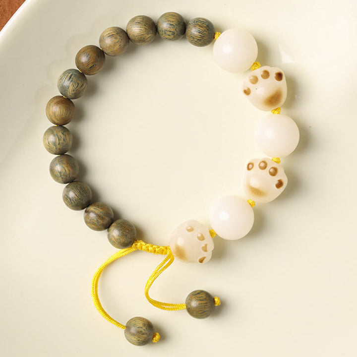 Buddha Stones Natural Green Sandalwood Bodhi Seed Cat Paw Claw Cure Bracelet - image 3