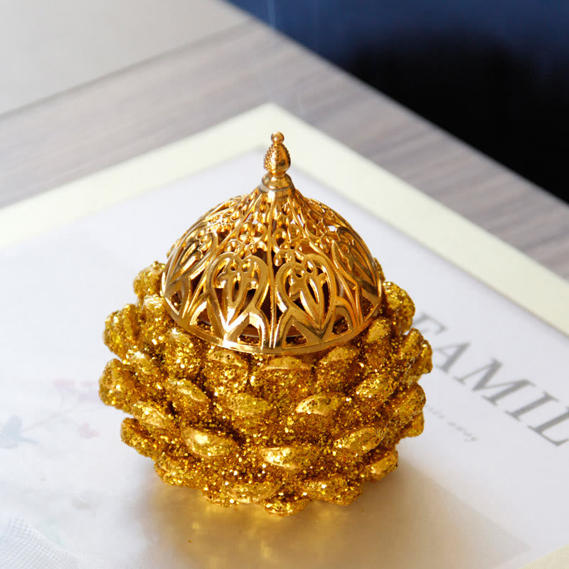Gold Pine Cone Pattern Spiritual Rituals Mini Incense Burner Home Tabletop Decor - image 10