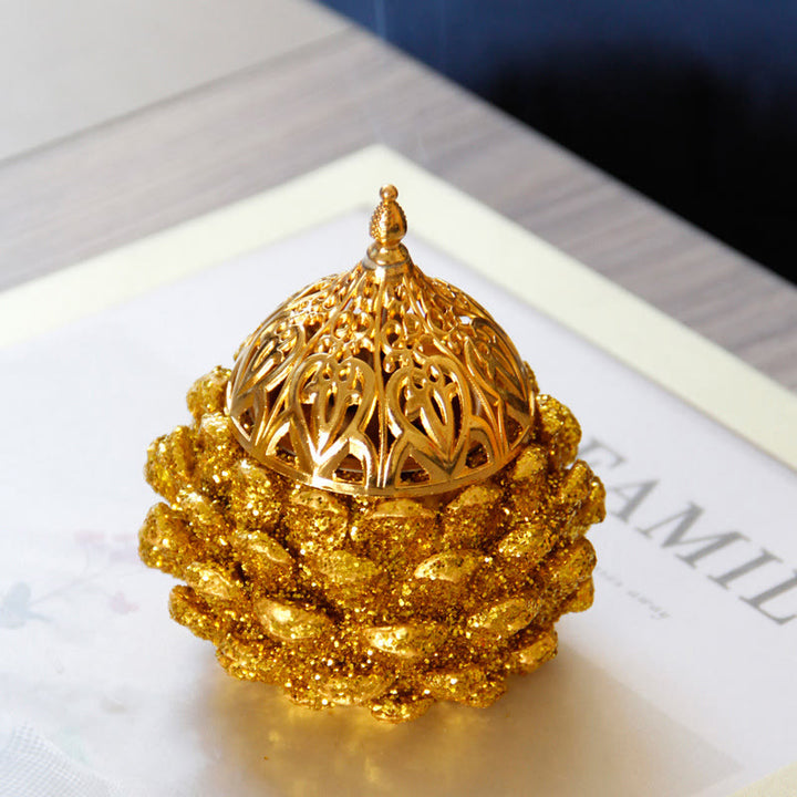 Gold Pine Cone Pattern Spiritual Rituals Mini Incense Burner Home Tabletop Decor - image 10