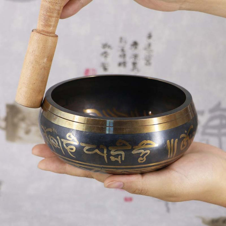 Buddha Stones Tibetan Meditation Bowl for Healing and Mindfulness Om Mani Padme Hum Singing Bowl - 3.74IN (9.5CM)(Singing Bowl&Mallet) - image 0