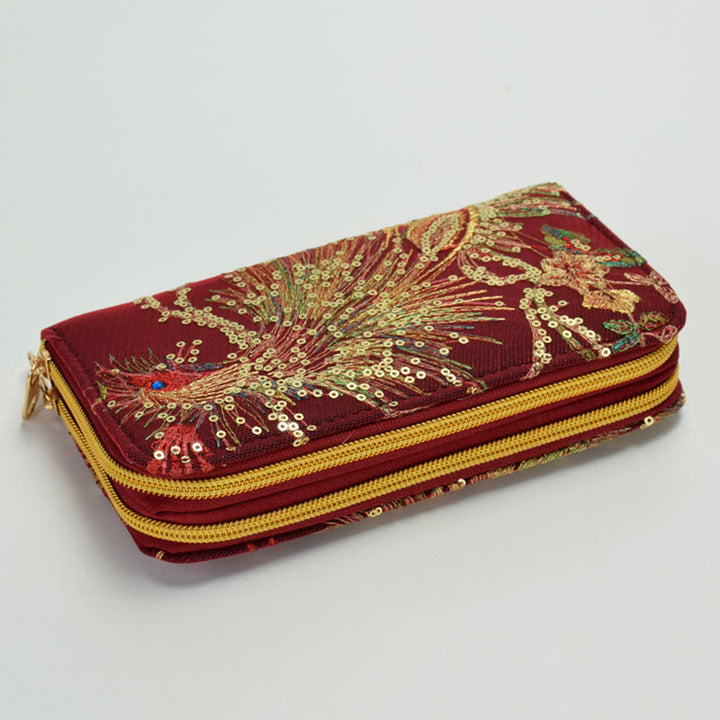 Peacock Double-sided Embroidery Cash Holder Wallet Shopping Purse