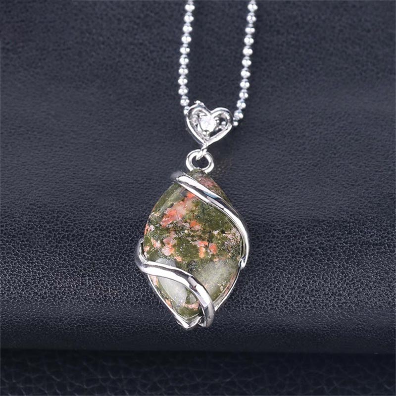 Buddha Stones Marquise Pattern Natural Crystal Stone Charm Necklace Pendant - Green Jasper - image 17