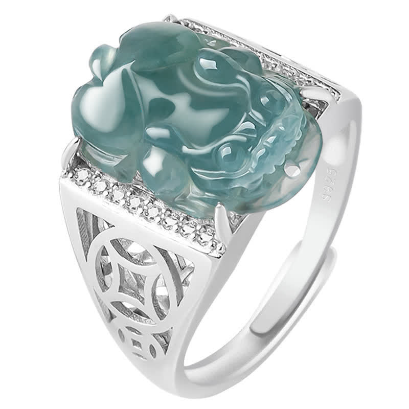 Buddha Stones 925 Sterling Silver Fengshui Wealth Prosperity Jade PiXiu Luck Ring - image 10
