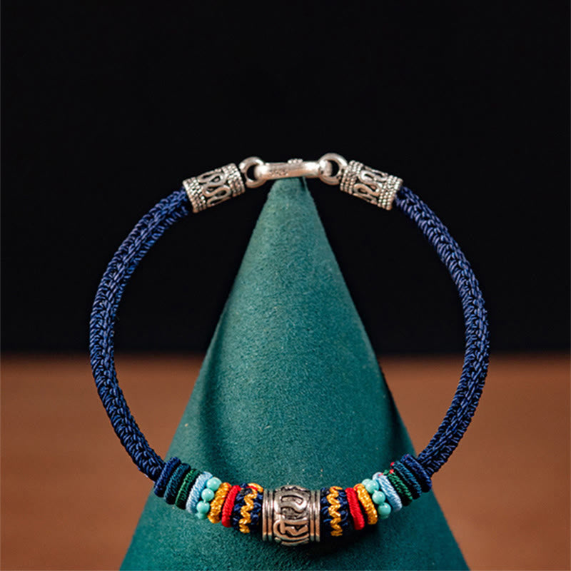 Buddha Stones Handmade 925 Sterling Silver Tibetan Om Mani Padme Hum Purity Braided Bracelet - image 8