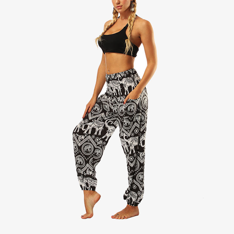 Buddha Stones Hippie Pants Baggy Boho High Waist Lounge Trousers with Pockets Women's Yoga Pants