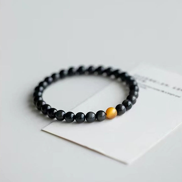 Buddha Stones Natural Rainbow Obsidian Tiger Eye Positive Love Bracelet