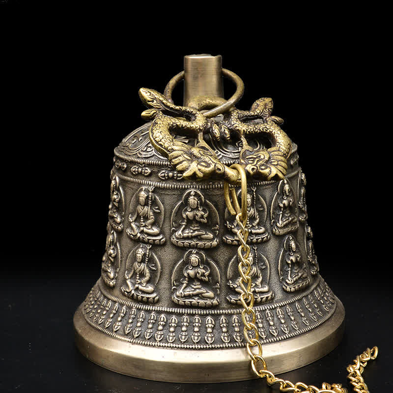 Tibetan Engraved Buddha Dragon Wind Chime Bell Copper Luck Wall Hanging Decoration - image 1
