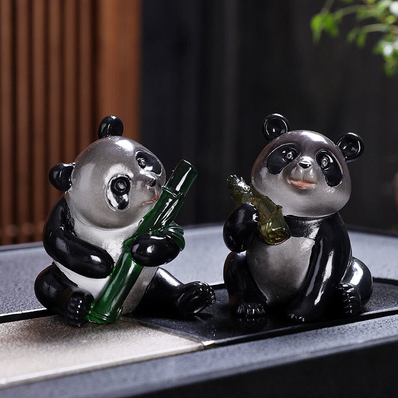 Buddha Stones Color Changing Small Cute Panda Bamboo Tea Pet Resin Home Figurine Decoration