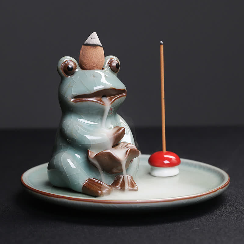 Meditation Frog Ceramic Lotus Healing Incense Burner - image 1