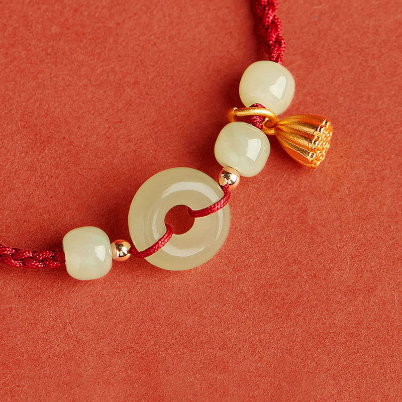 Buddha Stones Round Peace Buckle Jade Lotus Happiness Abundance Wealth String Bracelet - image 6