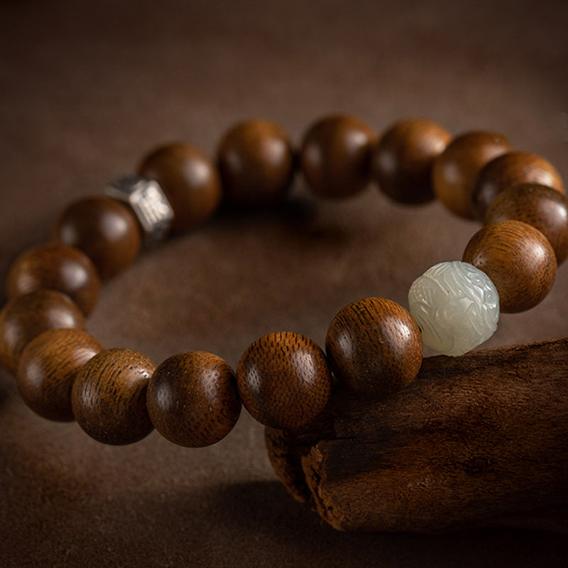 Buddha Stones Chinese Zodiac Natal Buddha Kalimantan Agarwood Jade 925 Sterling Silver Bracelet