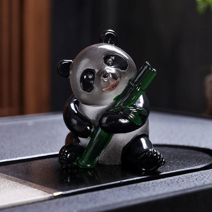 Buddha Stones Color Changing Small Cute Panda Bamboo Tea Pet Resin Home Figurine Decoration