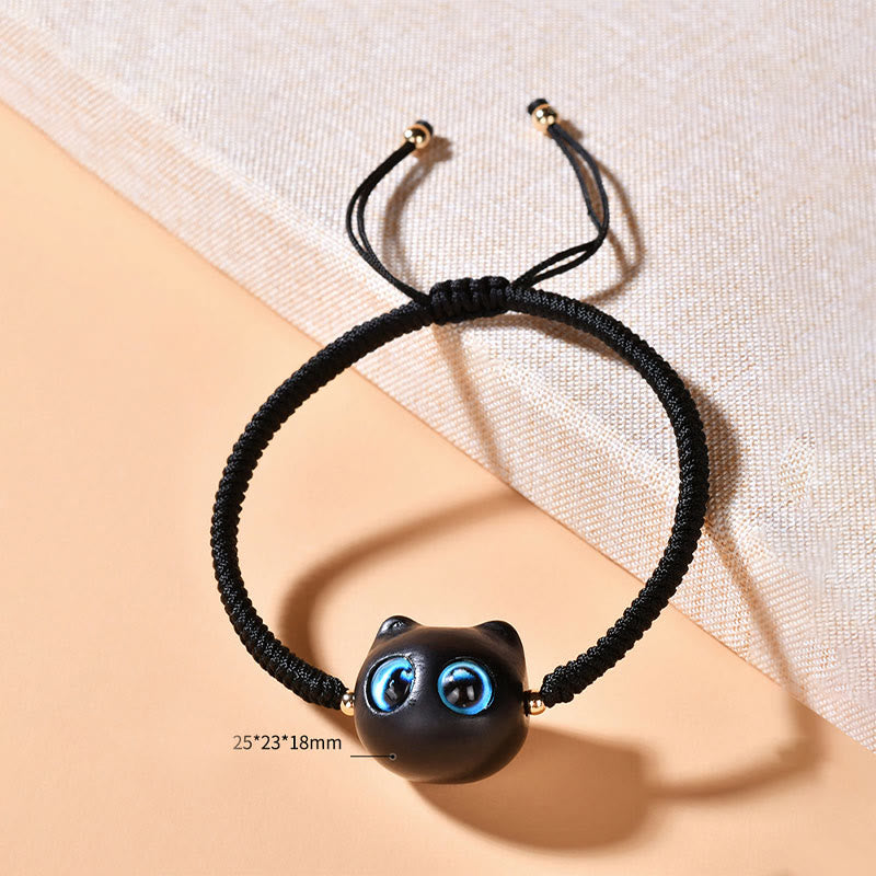 Buddha Stones Ebony Wood Cat Head Pattern Peace King Kong Knot Braided Bracelet - image 21