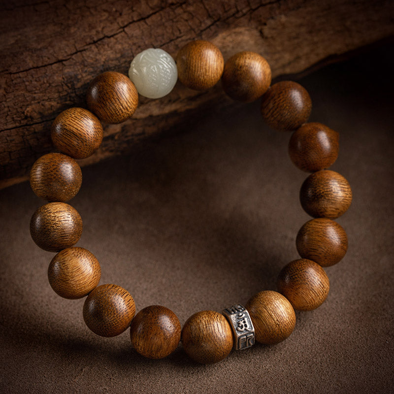 Buddha Stones Chinese Zodiac Natal Buddha Kalimantan Agarwood Jade 925 Sterling Silver Bracelet