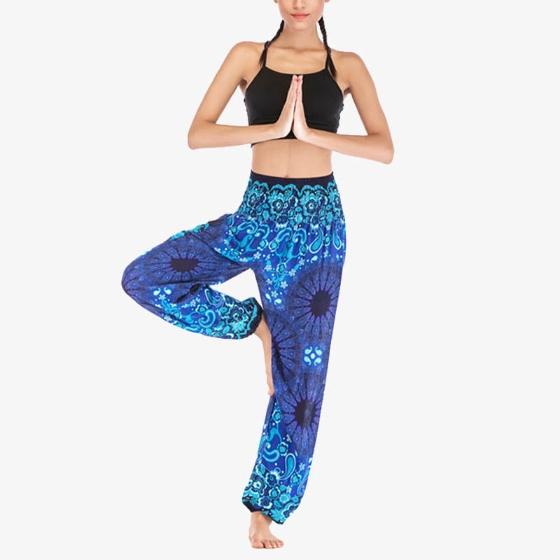 Buddha Stones Geometric Mandala Pattern Loose Harem Trousers High Waist Women's Yoga Pants